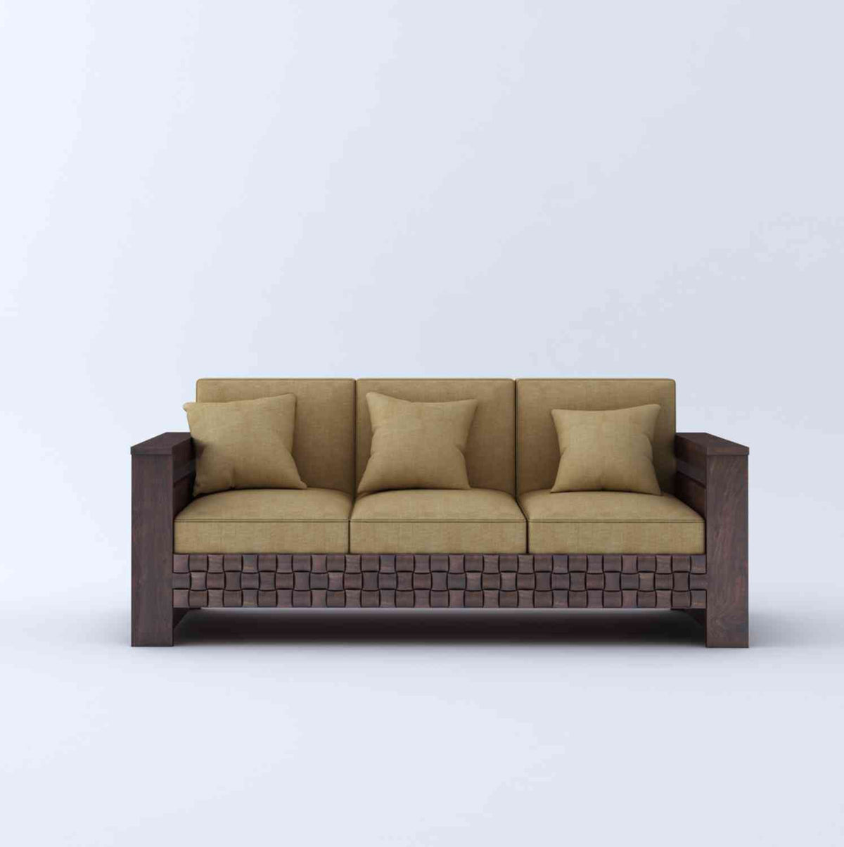 Olivia Solid Sheesham Wood 5 Seater Sofa Set (Walnut Finish, 3+2)