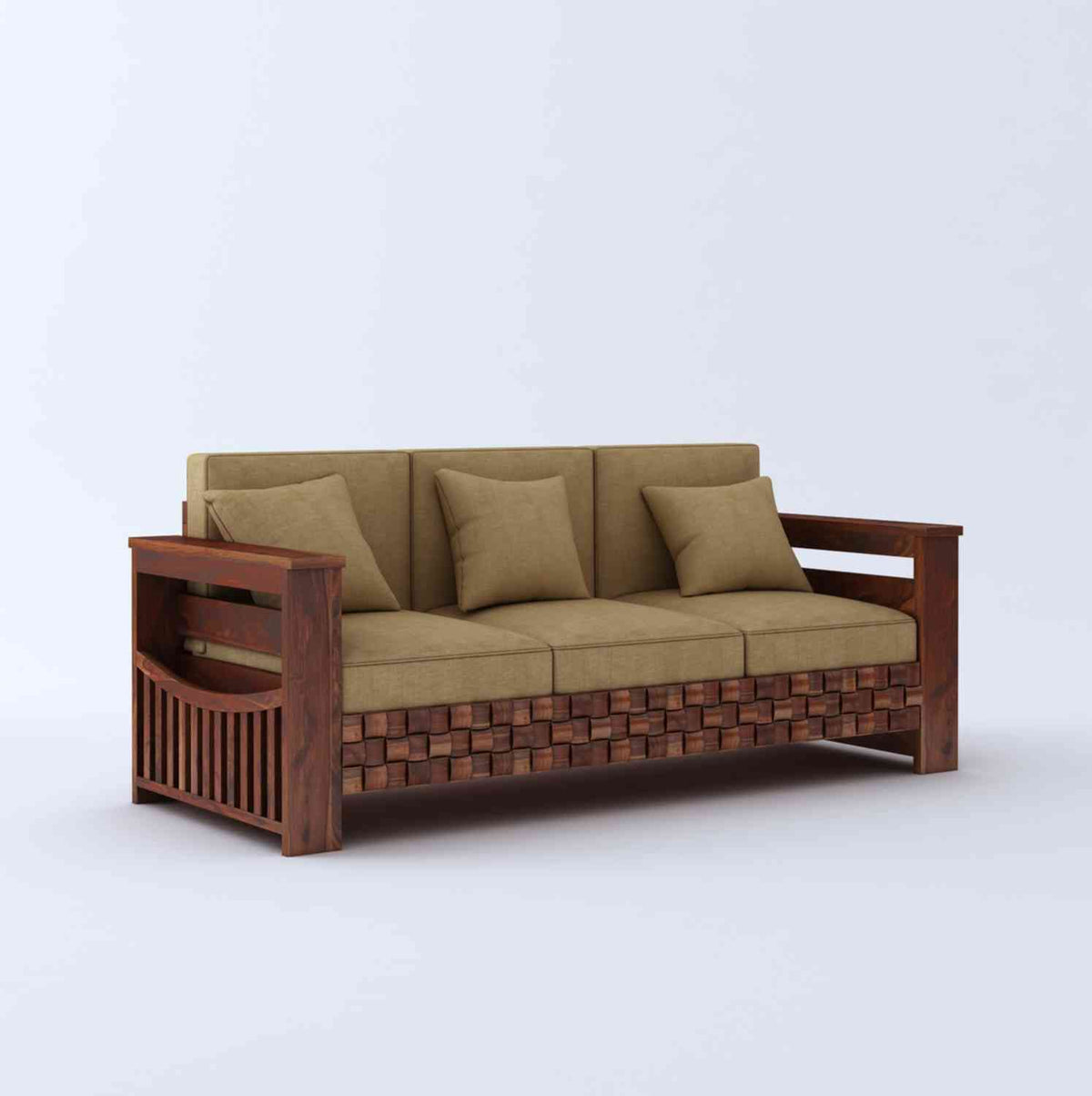 Olivia Solid Sheesham Wood 5 Seater Sofa Set With Coffee Table (3+1+1, Natural Finish)