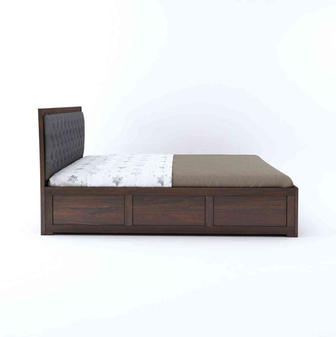 Elementra Solid Sheesham Wood Hydraulic Bed With Box Storage (Queen Size, Walnut Finish)