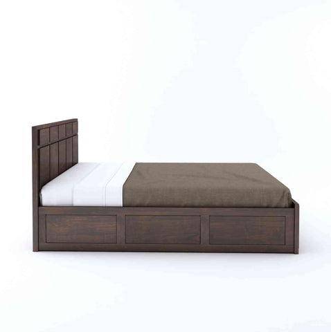 Mobell Solid Sheesham Wood Hydraulic Bed With Box Storage (Queen Size, Walnut Finish)