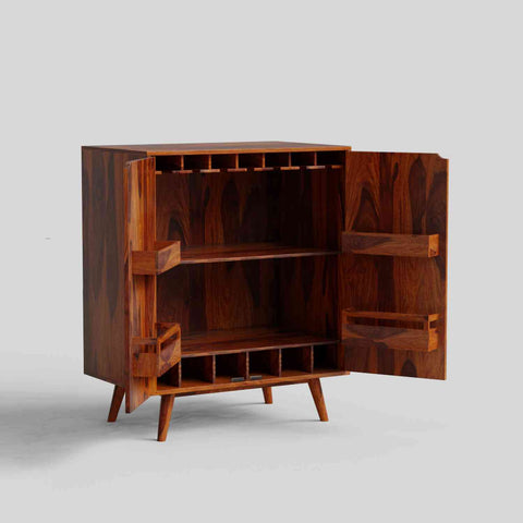 Livinn Solid Sheesham Wood Bar Cabinet (Natural Finish)