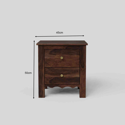 Revista Solid Sheesham Wood Bedside Table With Drawers (Walnut Finish)