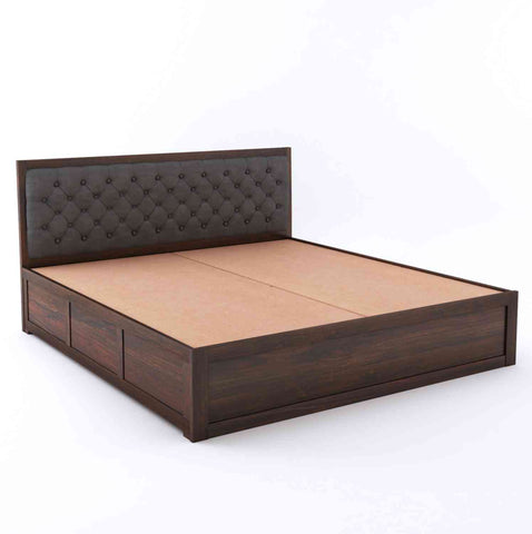 Elementra Solid Sheesham Wood Hydraulic Bed With Box Storage (King Size, Walnut Finish)