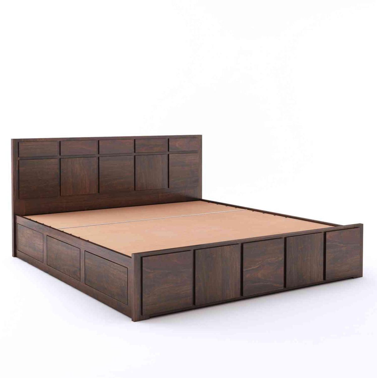 Mobell Solid Sheesham Wood Hydraulic Bed With Box Storage (King Size, Walnut Finish)