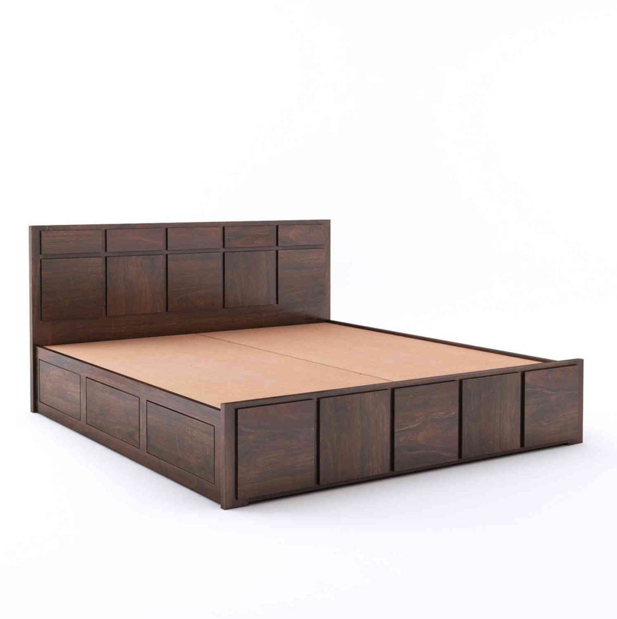 Mobell Solid Sheesham Wood Bed With Box Storage (Queen Size, Walnut Finish)