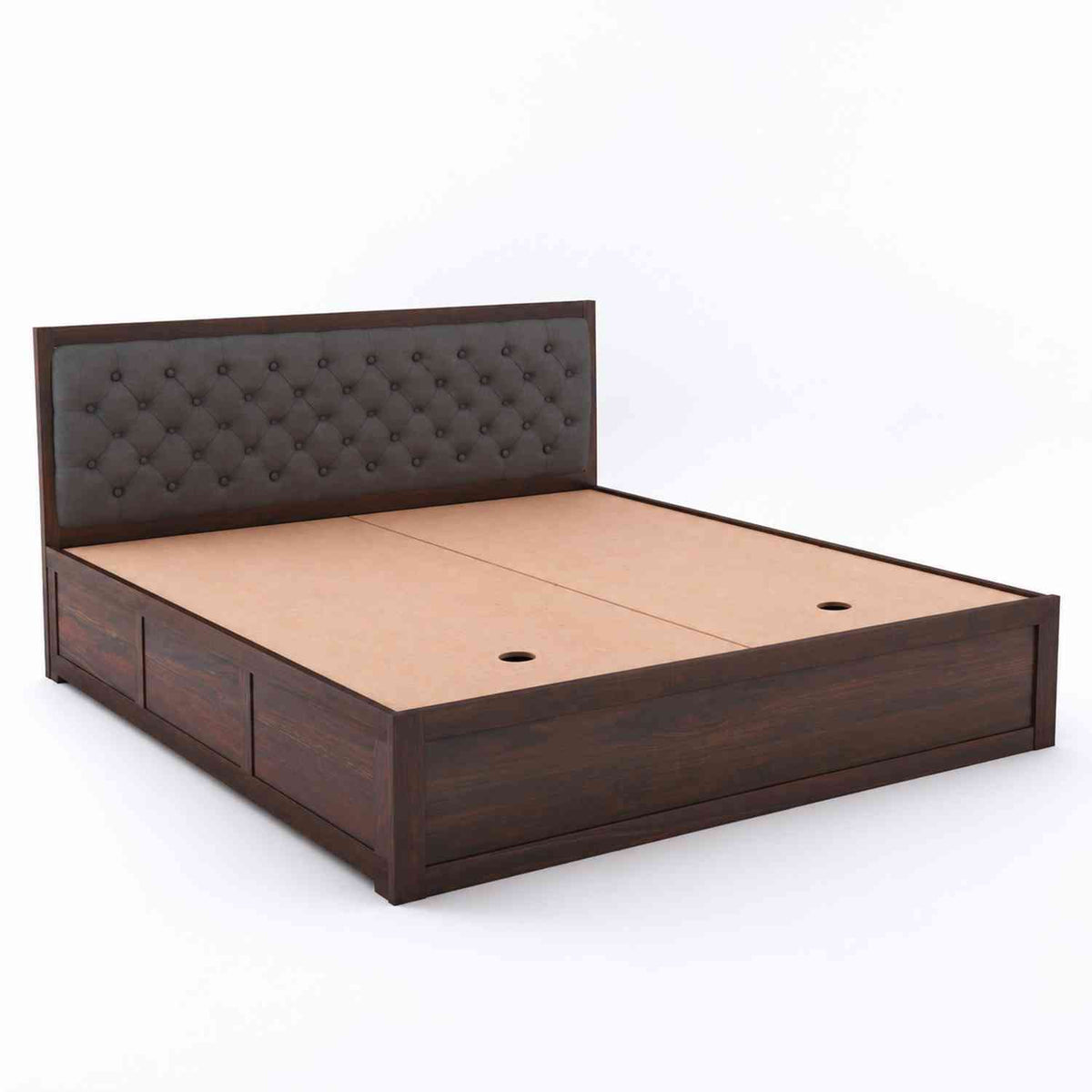 Elementra Solid Sheesham Wood Bed With Box Storage (King Size, Walnut Finish)