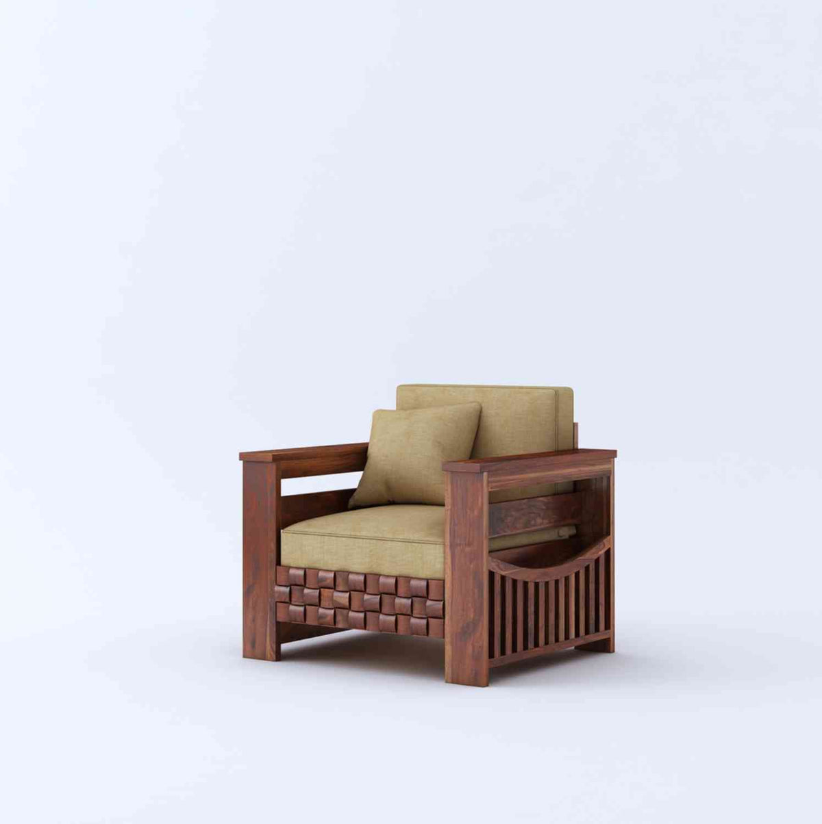 Olivia Solid Sheesham Wood 5 Seater Sofa Set (Natural Finish, 3+1+1)