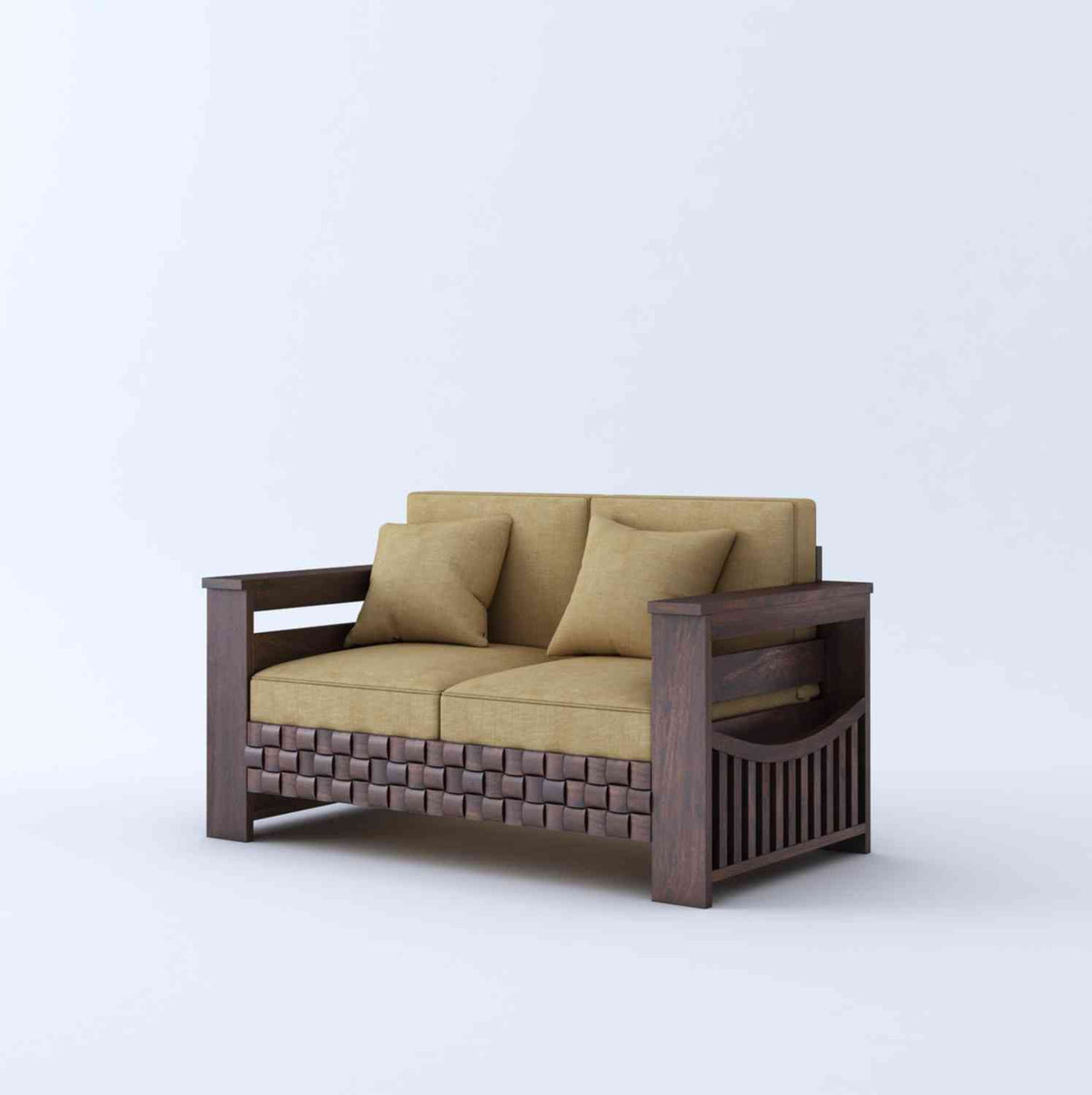 Olivia Solid Sheesham Wood 5 Seater Sofa Set (Walnut Finish, 3+2)