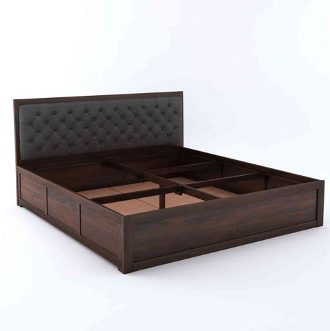 Elementra Solid Sheesham Wood Bed With Box Storage (King Size, Walnut Finish)