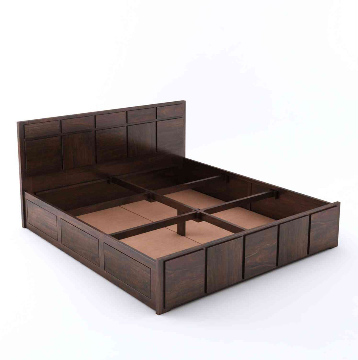 Mobell Solid Sheesham Wood Bed With Box Storage (Queen Size, Walnut Finish)