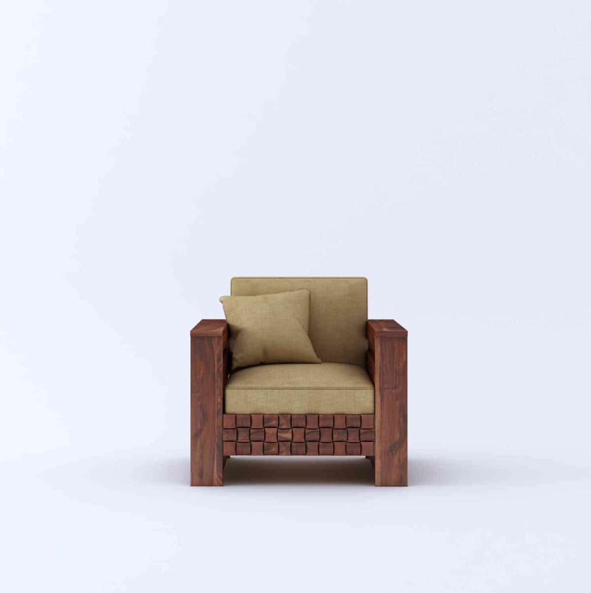 Olivia Solid Sheesham Wood 5 Seater Sofa Set (Natural Finish, 3+1+1)