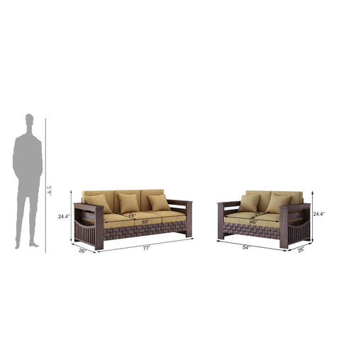 Olivia Solid Sheesham Wood 5 Seater Sofa Set With Coffee Table (3+2, Walnut Finish)