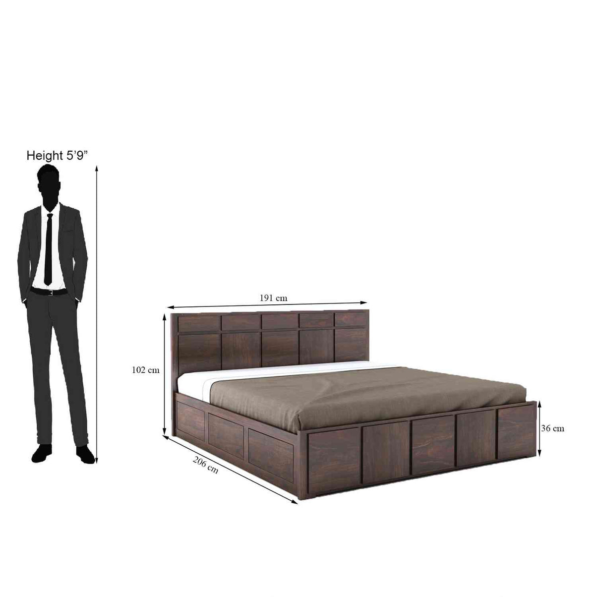 Mobell Solid Sheesham Wood Hydraulic Bed With Box Storage (King Size, Walnut Finish)