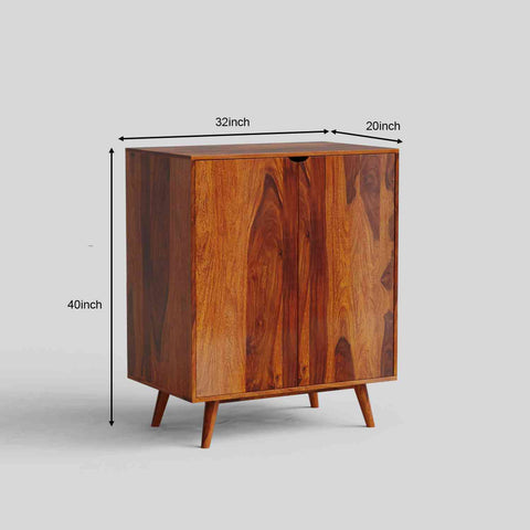 Livinn Solid Sheesham Wood Bar Cabinet (Natural Finish)