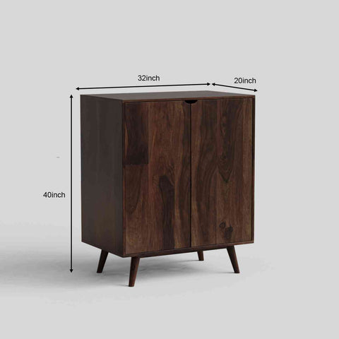 Livinn Solid Sheesham Wood Bar Cabinet (Walnut Finish)