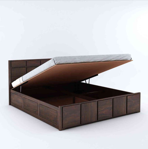 Mobell Solid Sheesham Wood Hydraulic Bed With Box Storage (Queen Size, Walnut Finish)