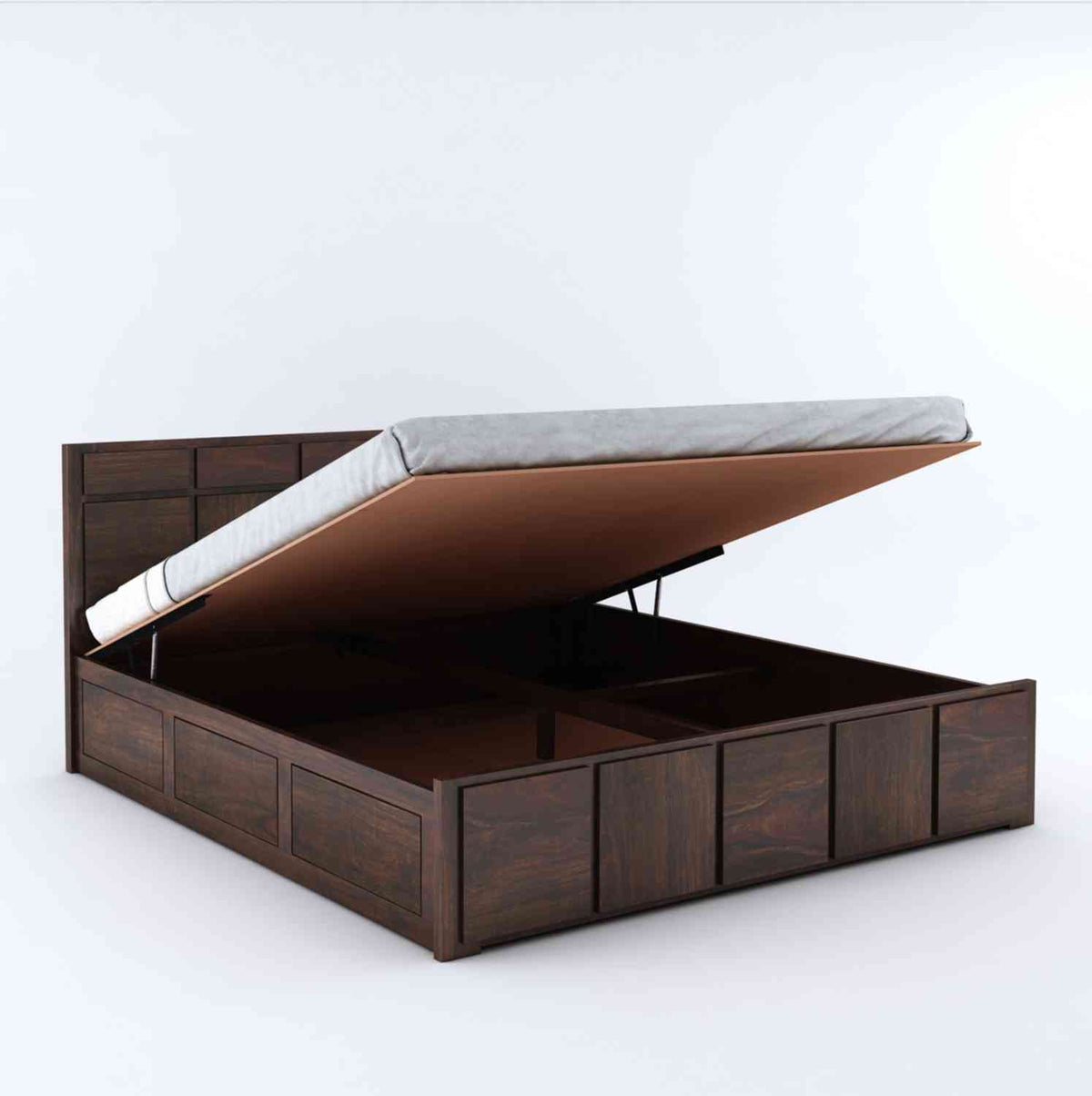 Mobell Solid Sheesham Wood Hydraulic Bed With Box Storage (King Size, Walnut Finish)