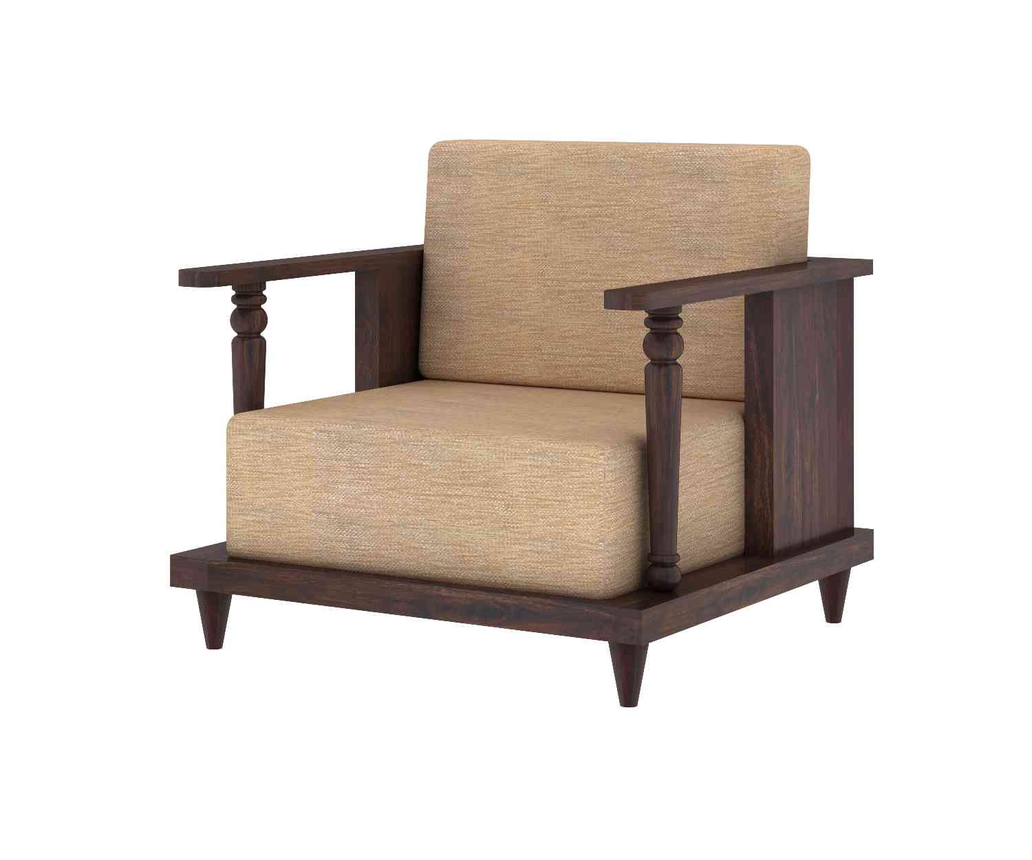 Ajmer Solid Sheesham Wood Single Seater Sofa (Walnut Finish)