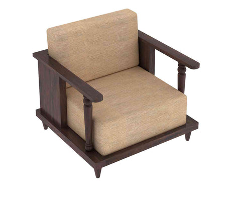 Ajmer Solid Sheesham Wood 5 Seater Sofa Set (3+1+1, Walnut Finish)