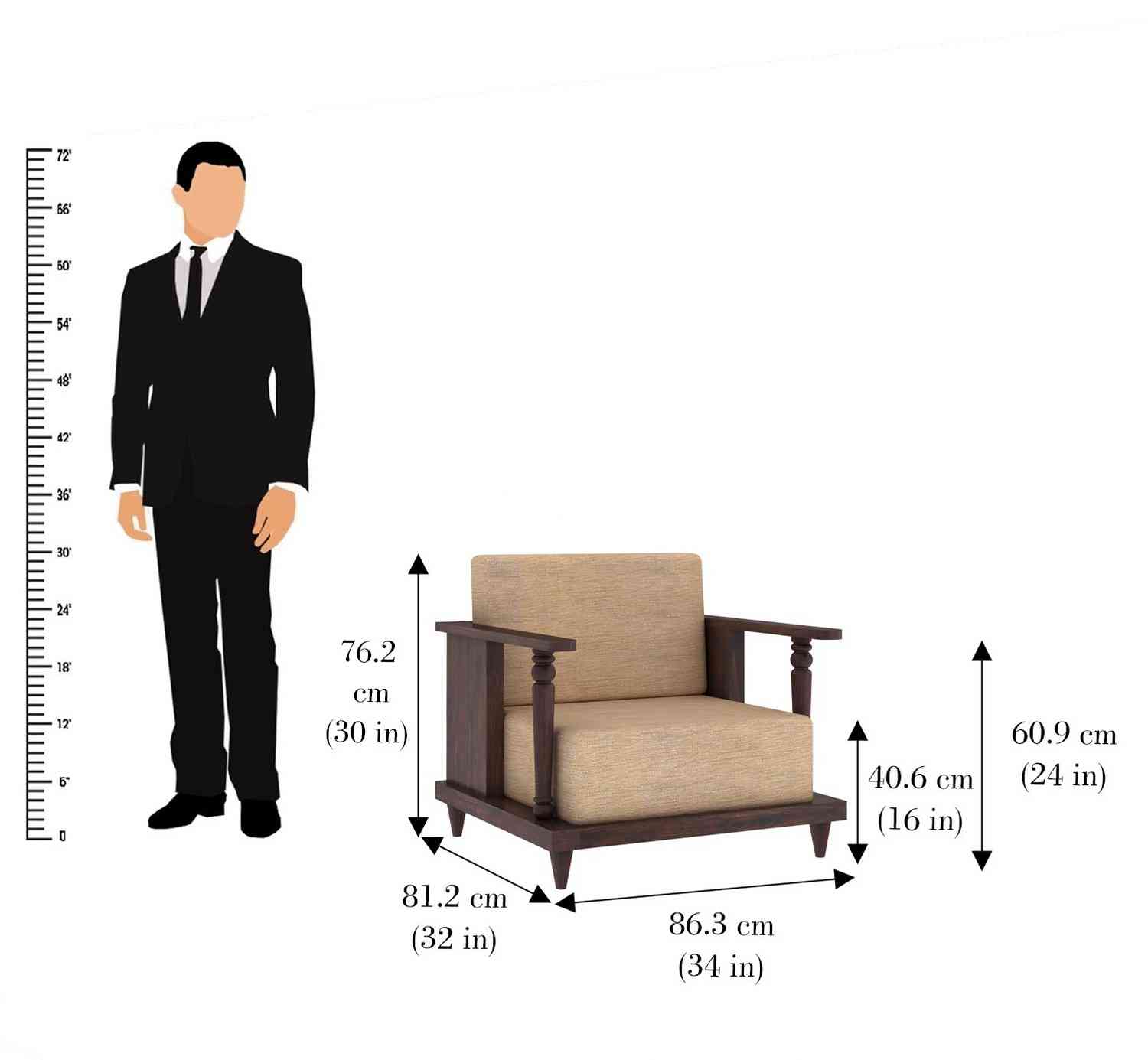 Ajmer Solid Sheesham Wood Single Seater Sofa (Walnut Finish)