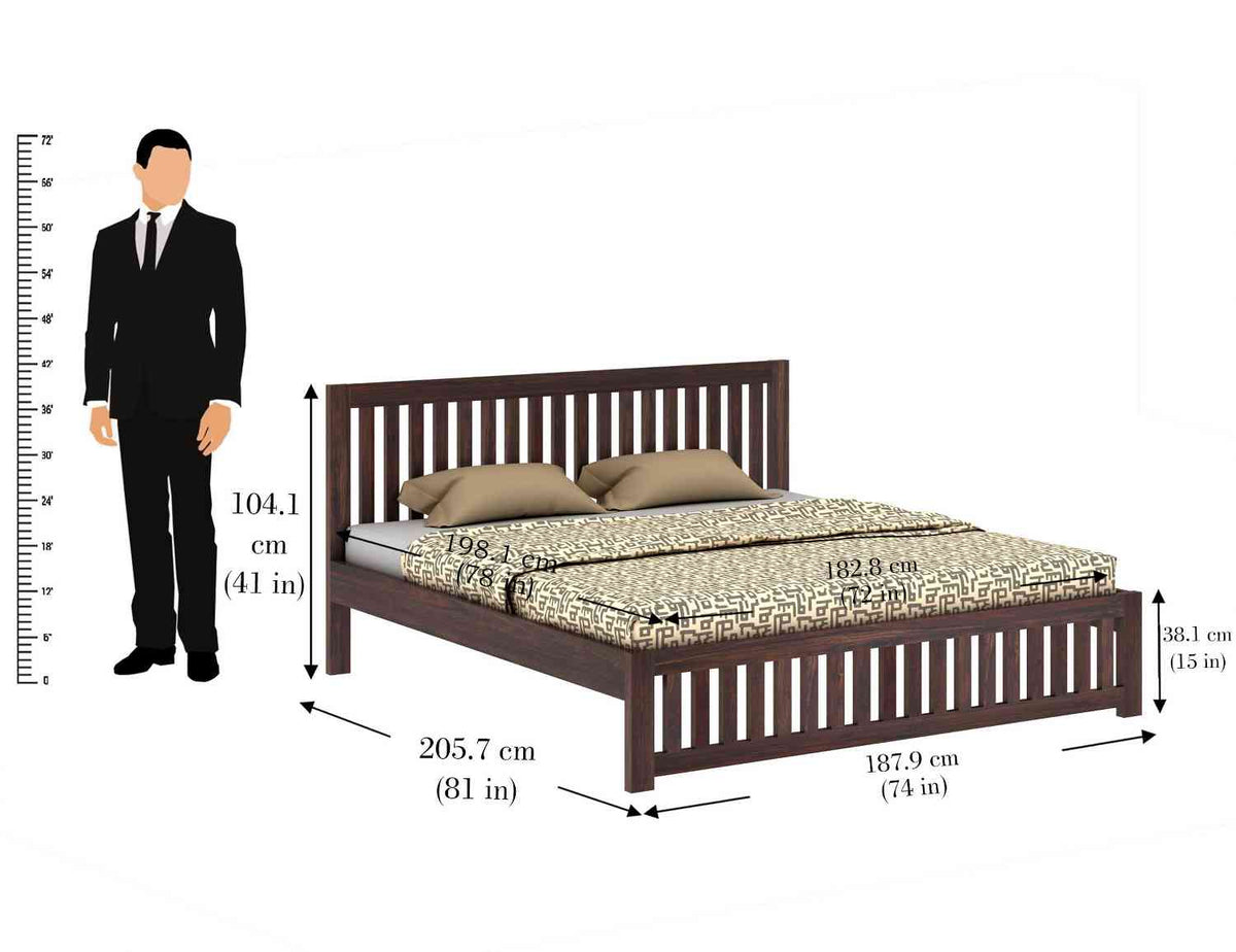 Maurice Solid Sheesham Wood Bed Without Storage (King Size, Walnut Finish)