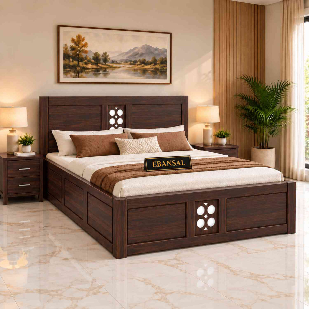 Monstro Solid Sheesham Wood Bed With Box Storage (King Size, Walnut Finish)