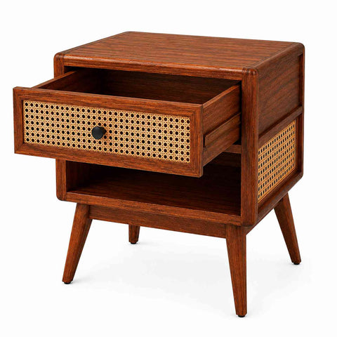 Canejoy Solid Sheesham Wood Bedside Table With 1 Drawer (Natural Finish)