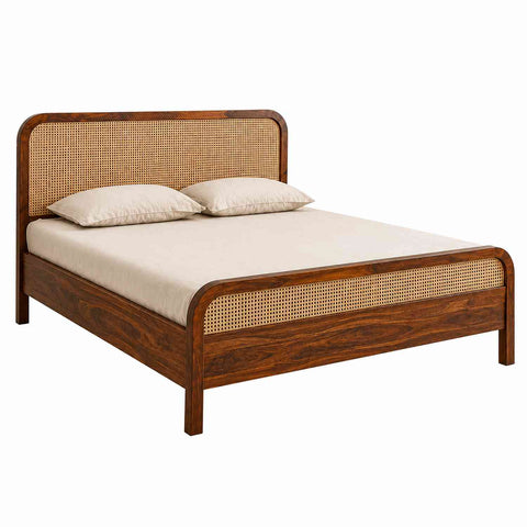 Canejoy Solid Sheesham Wood Bed Without Storage (Queen Size, Natural Finish)