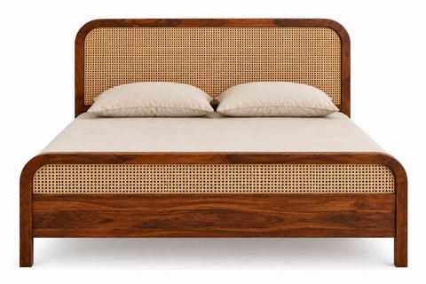 Canejoy Solid Sheesham Wood Bed Without Storage (Queen Size, Natural Finish)