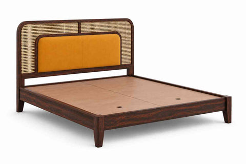 Canejoy Solid Sheesham Wood Bed Without Storage Low Height (Queen Size, Walnut Finish)