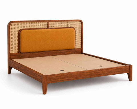 Canejoy Solid Sheesham Wood Bed Without Storage Low Height (King Size, Natural Finish)