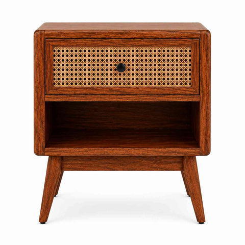 Canejoy Solid Sheesham Wood Bedside Table With 1 Drawer (Natural Finish)