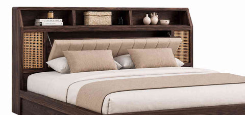 Canejoy Solid Sheesham Wood Hydraulic Bed With Box Storage (Queen Size, Walnut Finish)