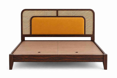 Canejoy Solid Sheesham Wood Bed Without Storage Low Height (King Size, Walnut Finish)