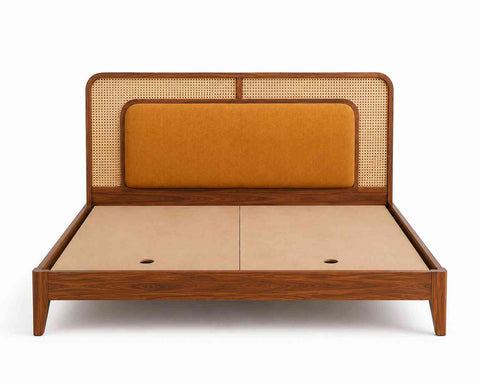 Canejoy Solid Sheesham Wood Bed Without Storage Low Height (Queen Size, Natural Finish)