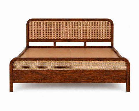 Canejoy Solid Sheesham Wood Bed Without Storage (Queen Size, Natural Finish)