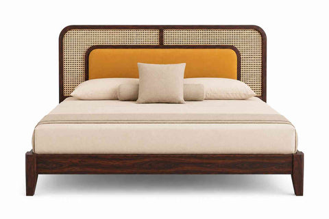 Canejoy Solid Sheesham Wood Bed Without Storage Low Height (King Size, Walnut Finish)