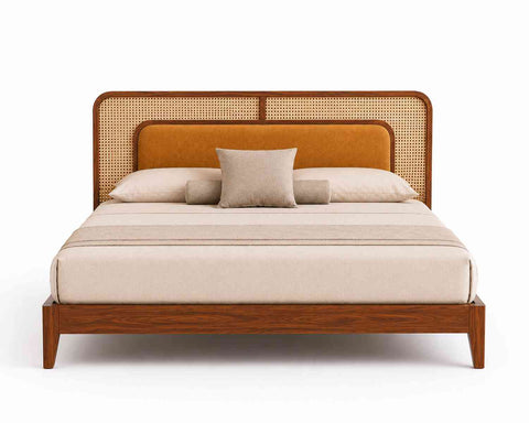 Canejoy Solid Sheesham Wood Bed Without Storage Low Height (King Size, Natural Finish)