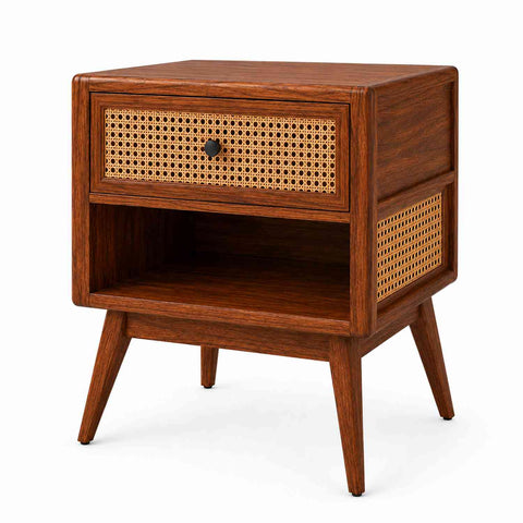Canejoy Solid Sheesham Wood Bedside Table With 1 Drawer (Natural Finish)