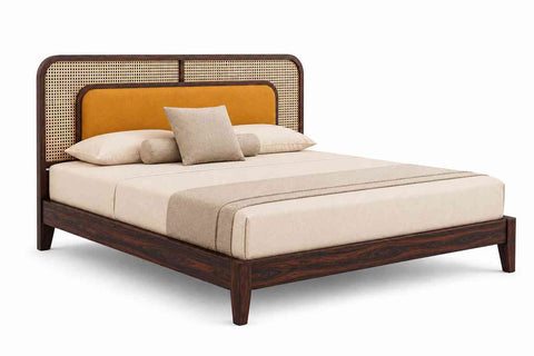 Canejoy Solid Sheesham Wood Bed Without Storage Low Height (Queen Size, Walnut Finish)