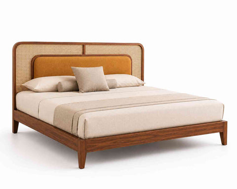 Canejoy Solid Sheesham Wood Bed Without Storage Low Height (Queen Size, Natural Finish)