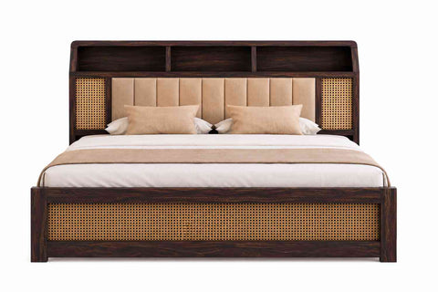 Canejoy Solid Sheesham Wood Hydraulic Bed With Box Storage (King Size, Walnut Finish)