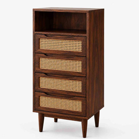 Canejoy Solid Sheesham Wood Chest of Drawers With Open Shelf (Walnut Finish)