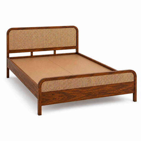 Canejoy Solid Sheesham Wood Bed Without Storage (King Size, Natural Finish)