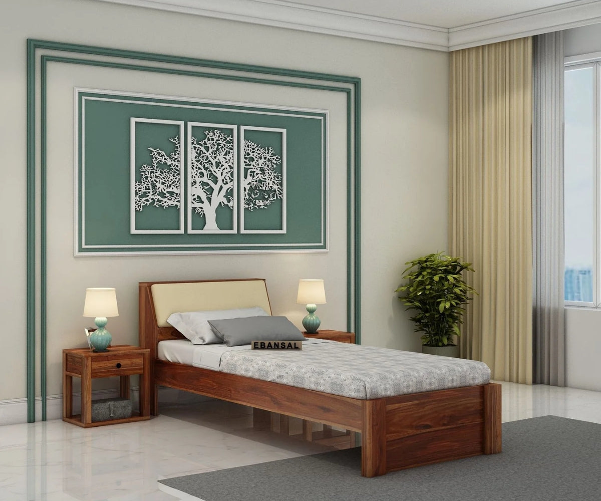 Rubikk Solid Sheesham Wood Single Bed With Two Drawers (Walnut Finish)