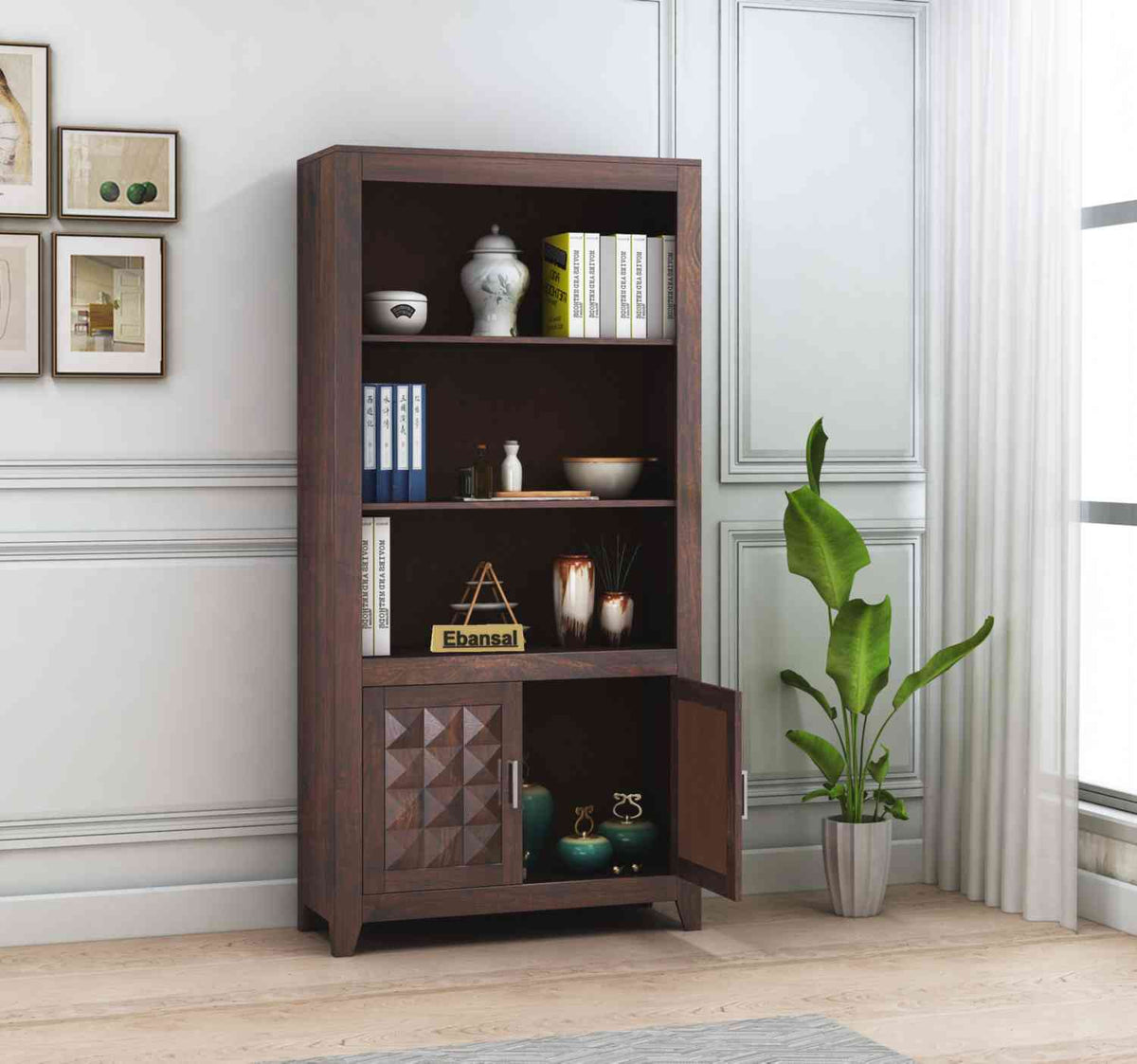 Sofia Solid Sheesham Wood Bookshelf (Walnut Finish)