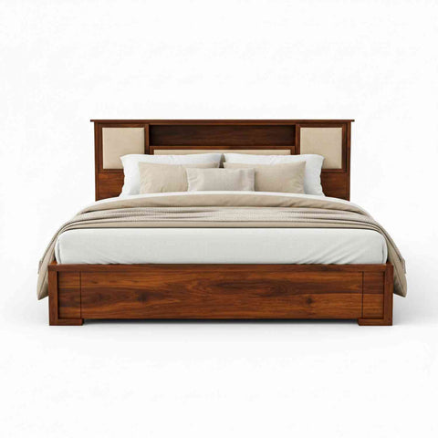 Feelinn Solid Sheesham Wood Bed With Box Storage (Queen Size, Natural Finish)