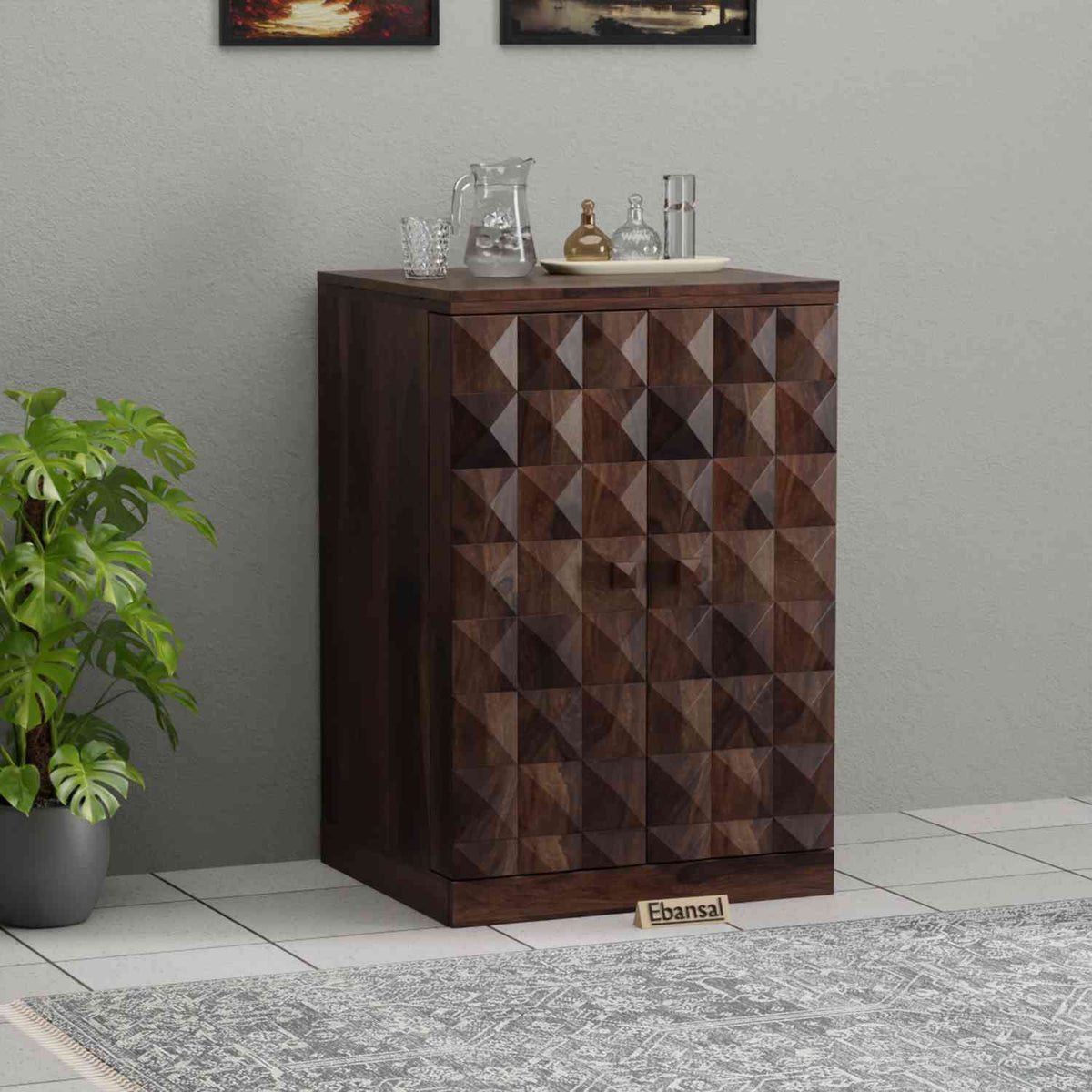 Sofia Solid Sheesham Wood Bar Cabinet (Walnut Finish)