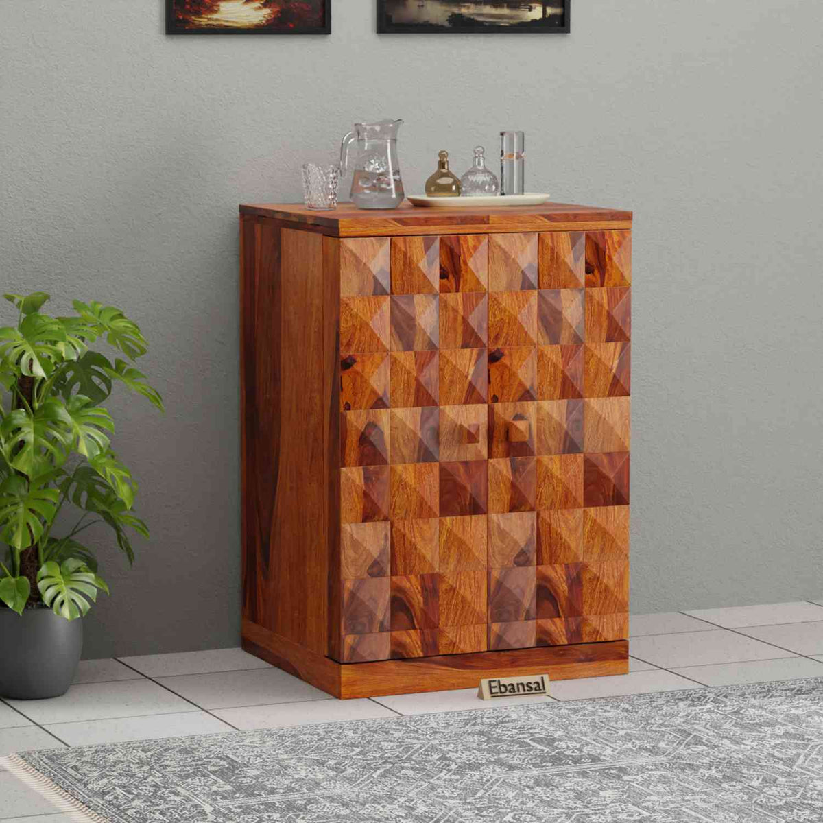 Sofia Solid Sheesham Wood Bar Cabinet (Natural Finish)