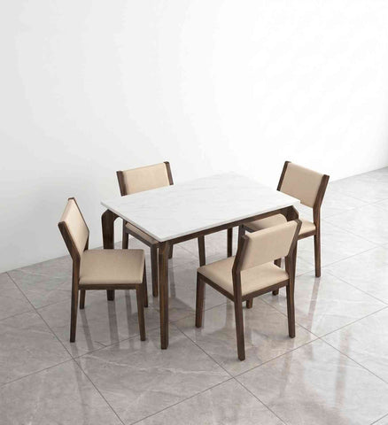 Revista Solid Sheesham Wood 4 Seater Dining Set (With Cushion, Walnut Finish)